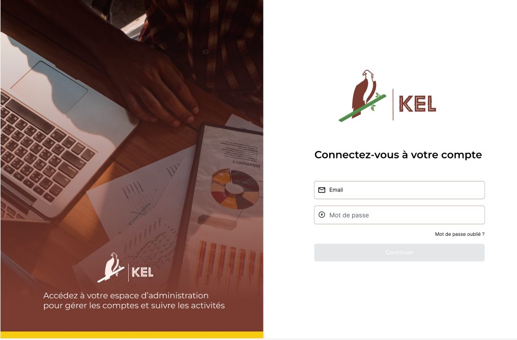 KEL admin area login screen
